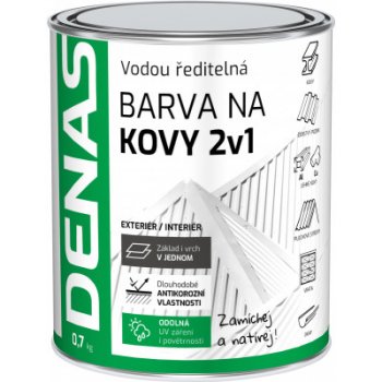 Denas 2v1, jednovrstvá barva na kov, antikorozní, rychleschnoucí, polomatná, vodou ředitelná, 0250 palisandr, 700 g