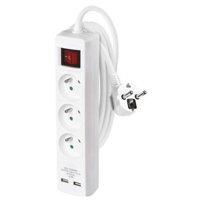 EMOS Prodlužovací s vypínačem, USB výstupy a 3 zásuvkami 1,5 mm² BAILIE 2 m bílý – Zbozi.Blesk.cz