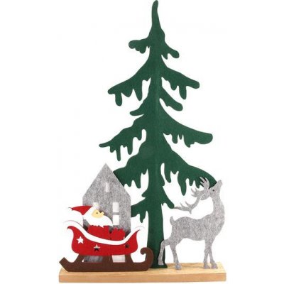 HIT SANTA CLAUS NA SANÍCH S PLSTĚNÝM STROMEM 31.5CM – Hledejceny.cz