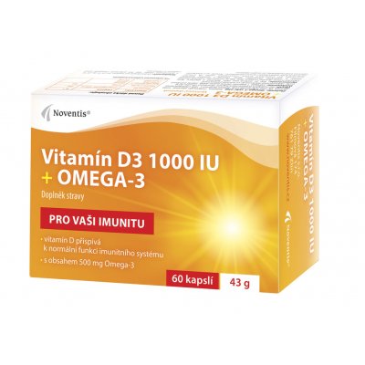 Noventis Vitamín D3 1000 IU + Omega-3 60 kapslí