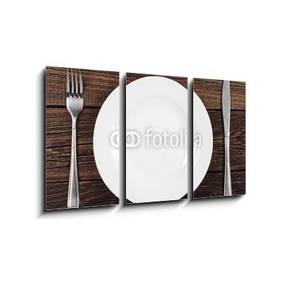 Obraz 3D třídílný - 90 x 50 cm - Empty plate, fork and knife Prázdný talíř, vidlička a nůž – Zboží Mobilmania