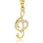MINET Zlatý přívěs houslový klíč se srdcem a bílými zirkony 0,95g JMG0307WGP02 – Zboží Mobilmania