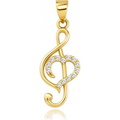 MINET Zlatý přívěs houslový klíč se srdcem a bílými zirkony 0,95g JMG0307WGP02 – Zboží Mobilmania