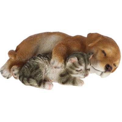 Zvířátka a postavy OUTDOOR TRUE TO NATURE Spící Labrador štěně&kotě, š. 18,1 cm (DOPRODEJ)|Esschert Design – Zboží Dáma