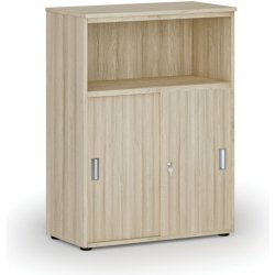 Primo Kombinovaná kancelářská skříň se zásuvnými dveřmi WOOD, 1087 x 800 x 420 mm, dub přírodní