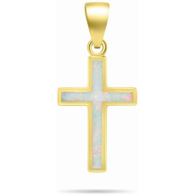 Brilio Silver Pozlacený přívěsek Křížek s bílým syntetickým opálem PT141Y – Hledejceny.cz