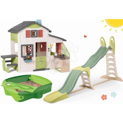Smoby Set domeček Přátel a skluzavka s pískovištěm Friends House Life rozšiřitelný s kuchyňkou a elektronickým zvonkem – Zboží Dáma
