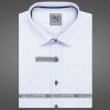 Pánská Košile AMJ pánská bavlněná košile krátký rukáv regular fit VKBR1373 bílá s tmavě modrými tečkami