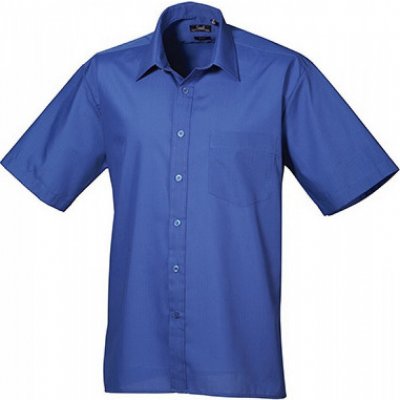 Premier Workwear pánská popelínová pracovní košile s krátkým rukávem modrá královská
