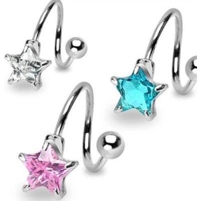 Šperky eshop ocelový piercing do obočí spirálka s pěticípou zirkonovou hvězdou C18.1 Čirá C – Hledejceny.cz