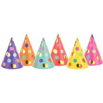 PartyDeco Párty čepičky barevné s puntíky 6ks 16cm