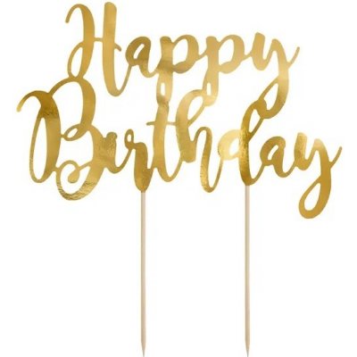 Party Deco Dekorace na dort nápis Happy Birthday 22 cm Zlatý – Zboží Mobilmania
