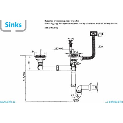 Sinks Dvousifon 3 1/2" pro nerez. dřezy s úsporou místa a s exc. ovladačem (hranatý) SPNS3DXQ – Zboží Mobilmania