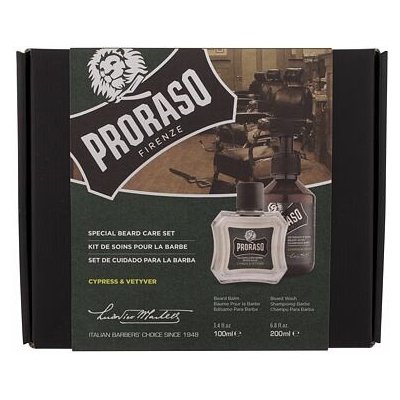 PRORASO Cypress & Vetyver Special Beard Care Set : šampon na vousy Cypress & Vetyver 200 ml + balzám na vousy Cypress & Vetyver 100 ml pro muže