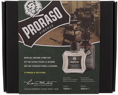 PRORASO Cypress & Vetyver Special Beard Care Set : šampon na vousy Cypress & Vetyver 200 ml + balzám na vousy Cypress & Vetyver 100 ml pro muže