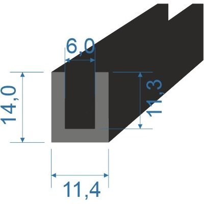 05354330 Pryžový profil tvaru "U", 14x11,4/6mm, 70°Sh, EPDM, -40°C/+100°C, černý | Zboží Auto