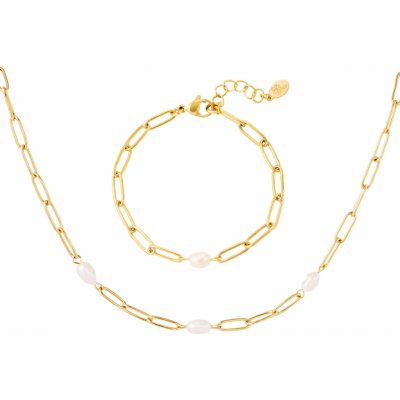 Ornamenti pozlacený set náhrdelníku a náramku Oval Pearl gold OOR300056
