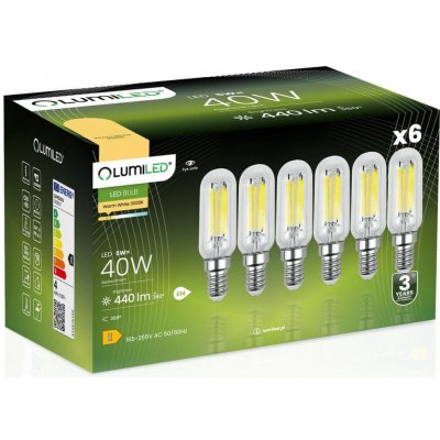 LUMILED 6x LED žárovka E14 T25 4W = 40W 440lm 3000K Teplá bílá 360° Filament