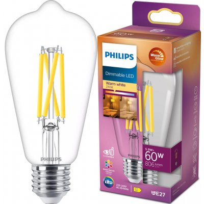 Philips Edison E27 ST64 LED žárovka 5.9W = 60W 806 lm 2700 teplá bílá Filament Stmívatelné – Hledejceny.cz