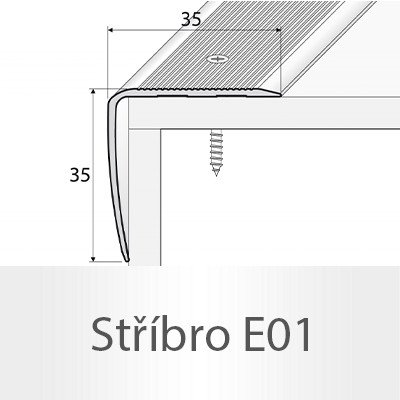 Profil Team Schodová hrana stříbro E01 1,2 m 35x35mm – Sleviste.cz