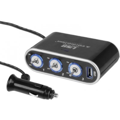 Carmotion Roztrojka do auta s vypínači ON / OFF a USB zdířkou 1000 mA - – Zboží Živě