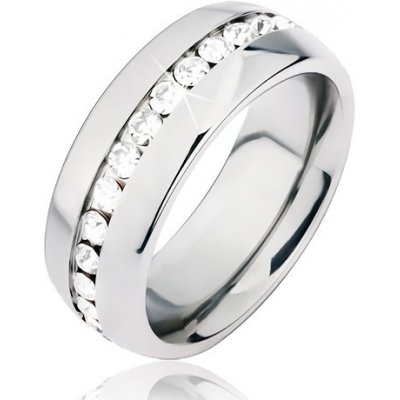 Šperky eshop Lesklá stříbrná ocelová obroučka na prst středový výřez s čirými kamínky BB6.11 – Zboží Mobilmania