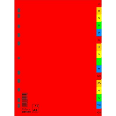 Rozlišovač Donau abecední A-Z, A4, PP, 16 listů, mix barev – Zboží Mobilmania
