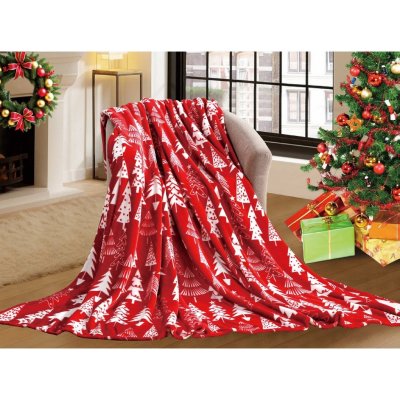 Textilomanie Červená vánoční mikroplyšová deka Christmas trees 300 g/m2 160x200 – Zboží Mobilmania