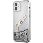 Pouzdro Guess Apple iPhone 12 mini čiré se stříbrnémi třpytkami – Zboží Mobilmania