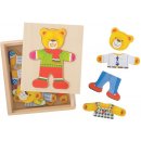 Dřevěná hračka Bigjigs oblékací puzzle v krabičce Pan Medvěd