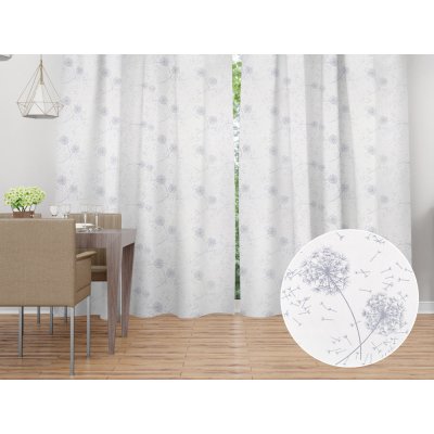 Biante Dekorační závěs Sofia SF-008 Stříbrné podzimní pampelišky na bílém 150x200 cm – Hledejceny.cz