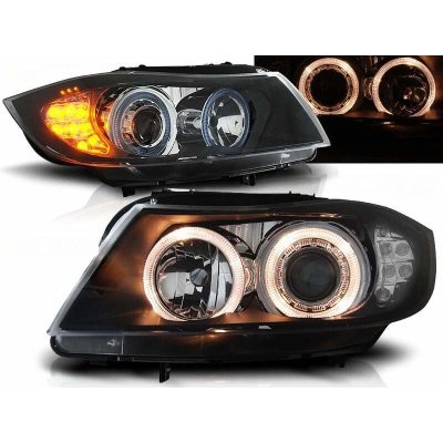 PŘEDNÍ SVĚTLOMETY BMW E90, E91, 2005-2008, ANGEL EYES, ČERNÉ BLACK, S LED BLINKREM, S MOTORKY – Hledejceny.cz