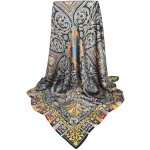 Classic Scarf dámský šátek hedvábný s viskózou černý s ornamenty a paisley vzorem – Zboží Mobilmania