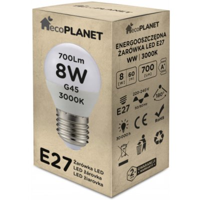 EcoPlanet LED žárovka E27 G45 8W 700lm teplá bílá