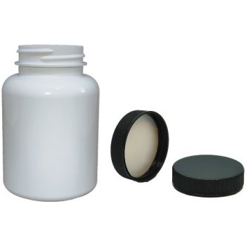Pilulka Plastová lahvička, lékovka bílá s černým uzávěrem 150 ml