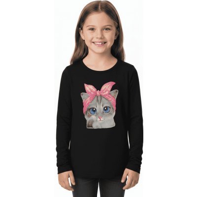 divčí tričko s kočkou ZIMA26 Černá – Sleviste.cz