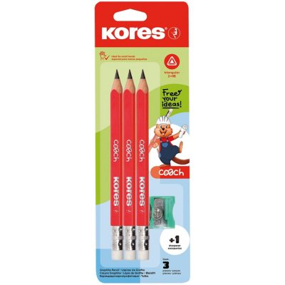Kores Jumbo trojhranná tužka Coach 3/4 délka s gumou 3 ks – Zboží Živě