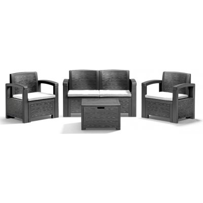 Idea Zahradní ratan set SAN DIEGO pohovka + 2 křesla + stůl + polstry antracit – Zboží Dáma