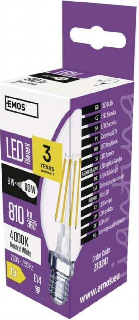 Emos LED žárovka Filament svíčka E14 6 W 60 W 810 lm neutrální bílá