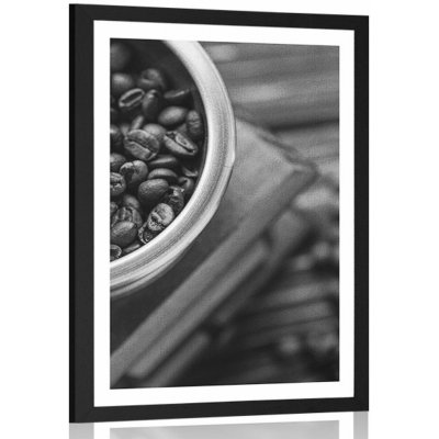 Plakát s paspartou vintage mlýnek na kávu v černobílém provedení - 40x60 black – Hledejceny.cz
