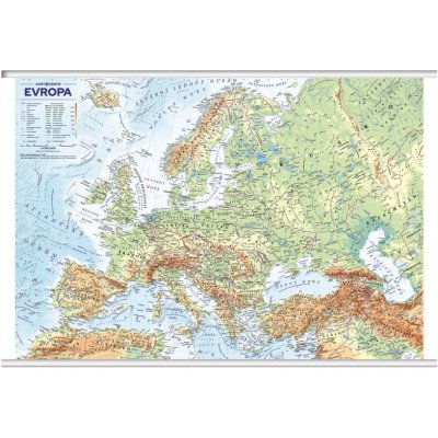 Evropa - obecně zeměpisná mapa, office, nástěnná, 1 : 4 500 000 (s lištami v tubusu) – Zboží Mobilmania