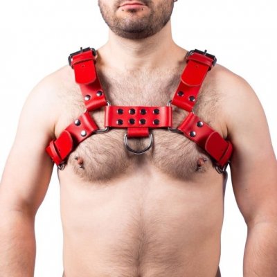 Kožený postroj The Red Leather Harness Buckle S/M kožený postroj pro muže – Zboží Mobilmania