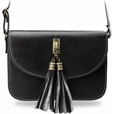objemná dámská kabelka listonoška s třásněmi na přívěsku černá – Zboží Mobilmania