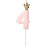 PartyDeco svíčka malá růžová s korunkou číslo 4 – Zboží Mobilmania