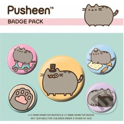 CurePink Set 5 Placek Pusheen Fancy průměr 2,5 cm a 3,8 cm – Sleviste.cz