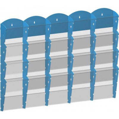 Corping Nástěnný plastový zásobník na prospekty - 5 x 4 A4, modrý – Zboží Živě