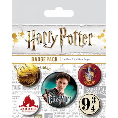 CurePink Set 5 Placek Harry Potter Erb Nebetvír Gryffindor 2,5 cm a 3,8 cm – Zboží Mobilmania