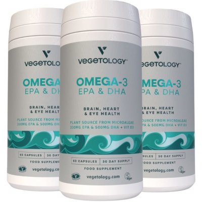 Vegetology Omega-3 EPA a DHA, Opti3 + vitamín D3, 60 kapslí 3 balení