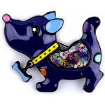 Prima-obchod Kovová brož pes kočka 8 modrá tmavá pejsek 109181 – Zboží Dáma