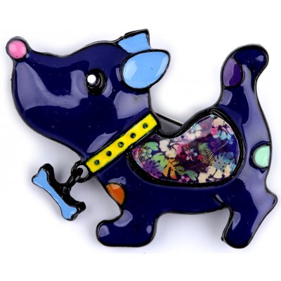 Prima-obchod Kovová brož pes kočka 8 modrá tmavá pejsek 109181 – Zboží Dáma